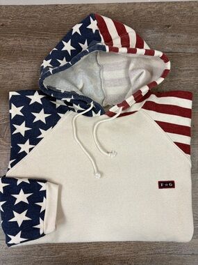 Vintage F✮G American Flag Hoodie Sweatshirt Stars & Stripes USA Size L